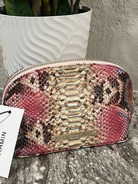 BRAHMIN Tina Pink All Over Snake Small Dome Cosmetic Case NWT